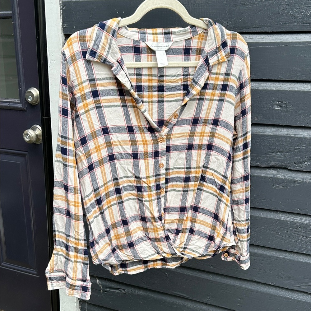 Women’s Christopher & Banks Multicolor Plaid Button-Down Shirt Sz S EUC